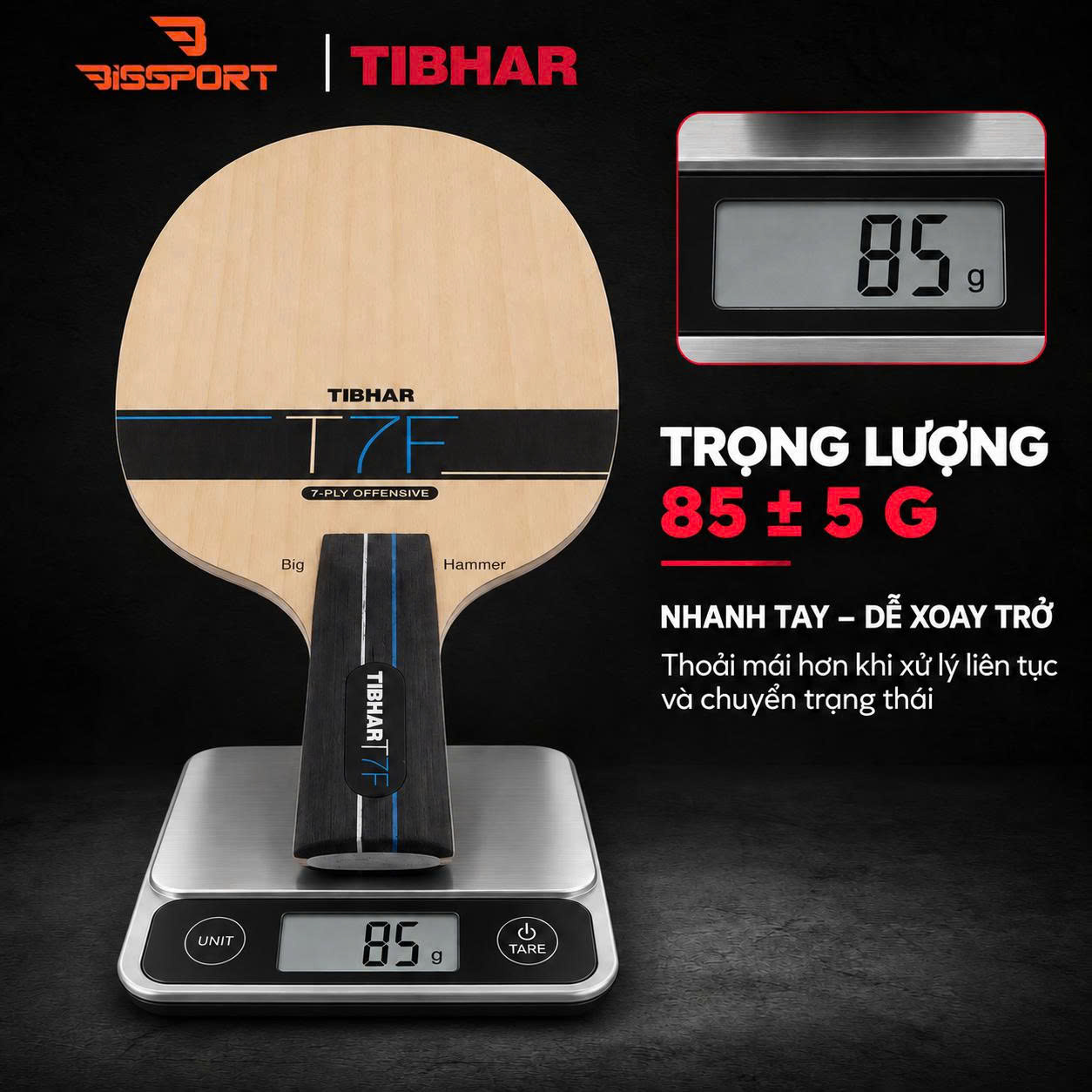 Cốt Vợt Bóng Bàn TIBHAR T7F FL Chính Hãng - 5 Gỗ + 2 Carbon - Inner Carbon - Kiểm Soát Tốt - Tấn Công Mạnh Mẽ - Tốc Độ
